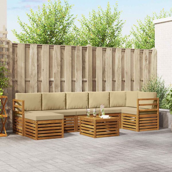 vidaXL Sektionalsofa s&aelig;t 8 pcs Naturlig og Beige Massivt Akacietr&aelig;