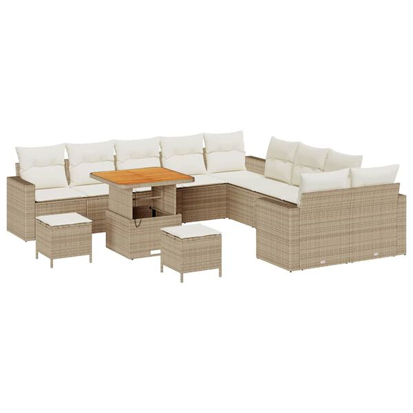 vidaXL Havesofa S&aelig;t med pude 13 pcs Beige polyrattan
