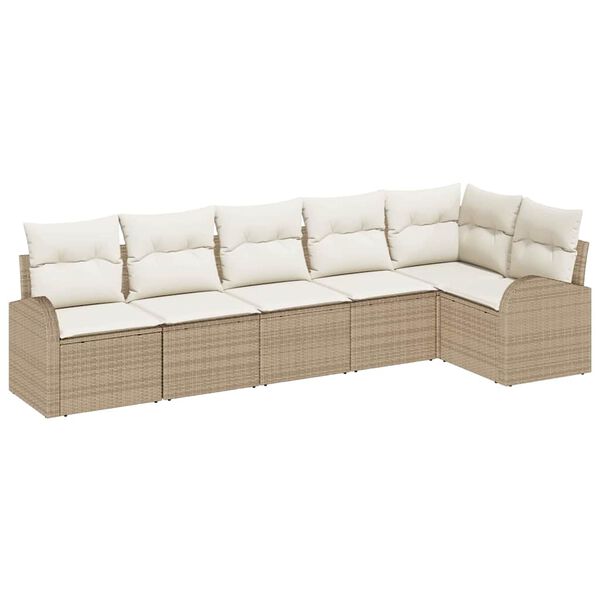 vidaXL Havesofa S&aelig;t med pude 6 pcs Beige Poly rattan
