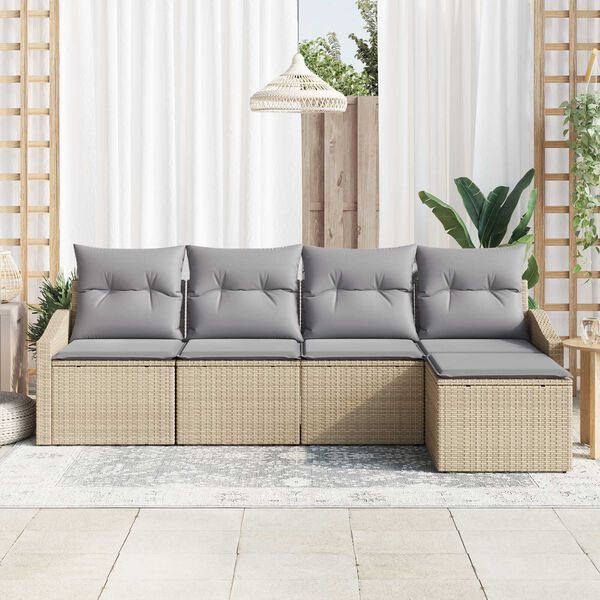 vidaXL Sofa S&aelig;t med pude 5 pcs Beige og lys gr&aring; polyrattan