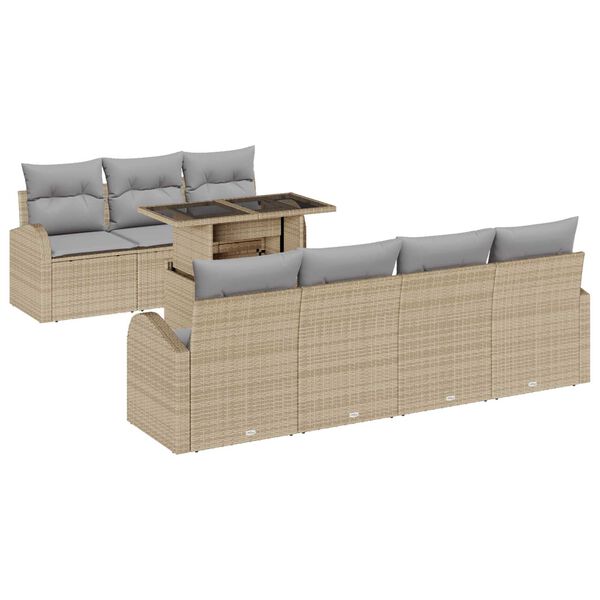 vidaXL Havesofa S&aelig;t med pude 8 pcs Beige Poly rattan