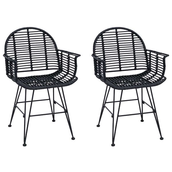 vidaXL Spisestuestol 2 pcs Sort 44 x 44 x 74 cm Rattan og Jern