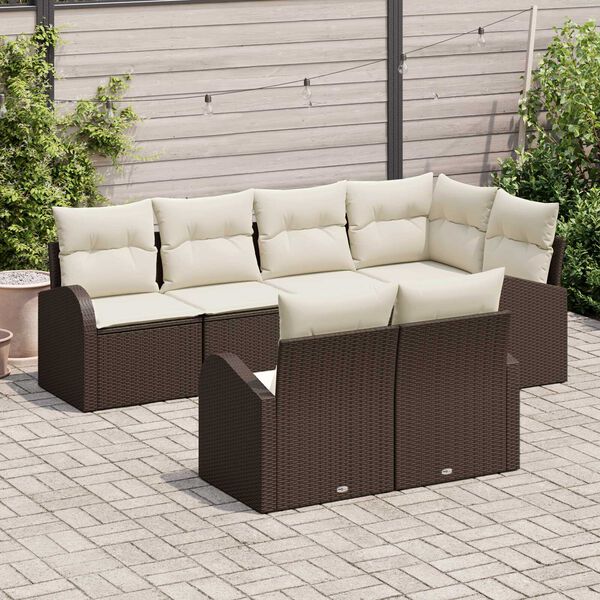vidaXL Havesofa Sæt med pude 7 pcs Brun og hvid Poly rattan