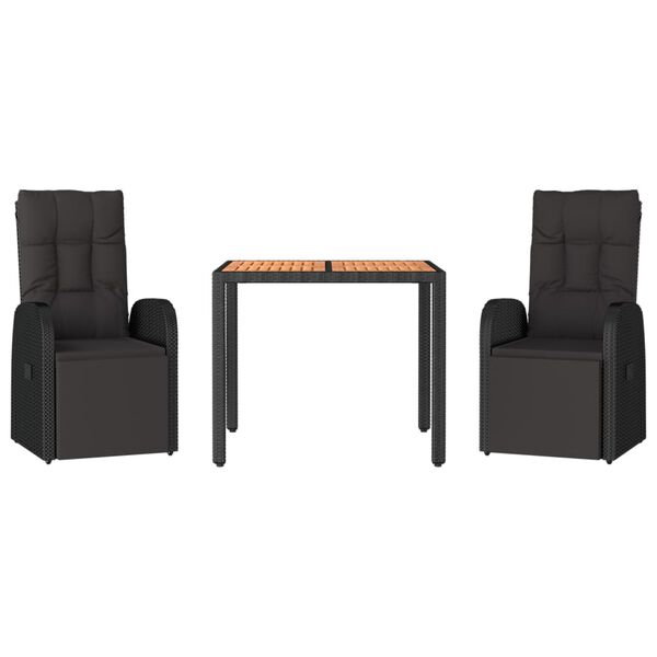 vidaXL spisebordss&aelig;t til haven 3 dele polyrattan og akacietr&aelig; sort
