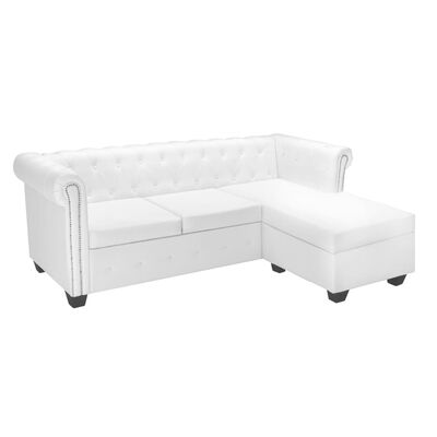 vidaXL L-formet Chesterfield sofa kunstlæder hvid