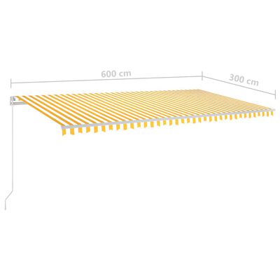 vidaXL markise med stolper 6x3 m automatisk betjening gul og hvid