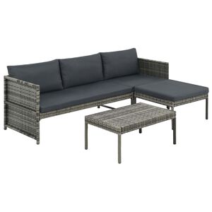 vidaXL havelounges&aelig;t 3 dele med hynder polyrattan gr&aring;