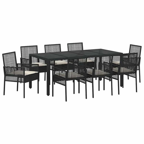 vidaXL Have Spisebordss&aelig;t 9 pcs Sort polyrattan