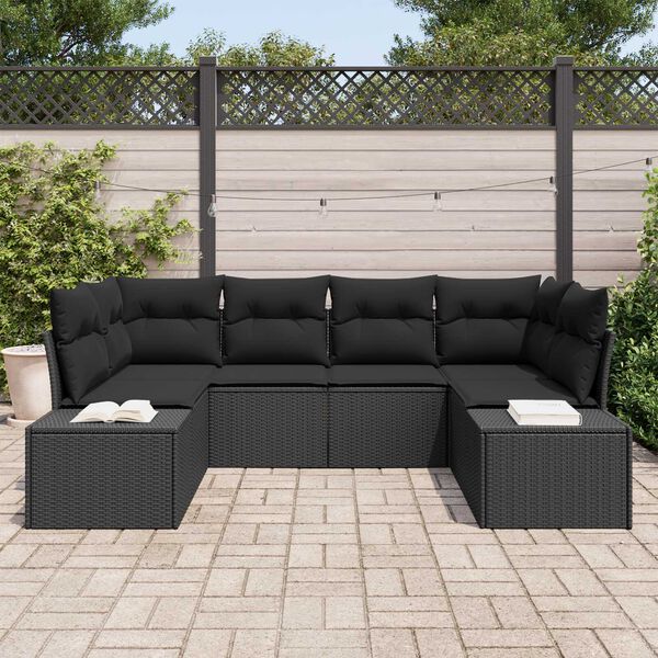 vidaXL Havesofa S&aelig;t med pude 6 pcs Sort polyrattan