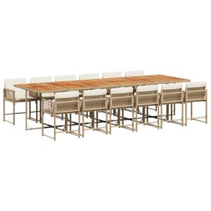 vidaXL spisebordss&aelig;t til haven 13 dele med hynder polyrattan beige