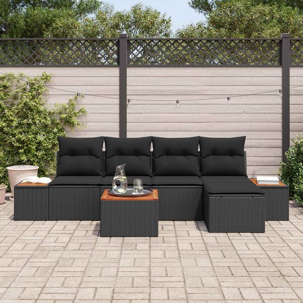 vidaXL Havesofa S&aelig;t med pude med opbevaring 6 pcs Sort Polyrattan