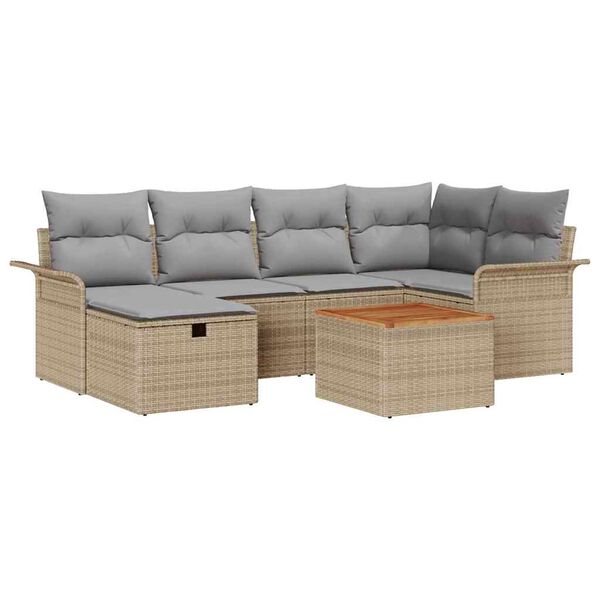 vidaXL Havesofa S&aelig;t med pude med opbevaring 7 pcs Beige Poly rattan