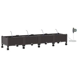 vidaXL Havekrukke med vanding og hjul 4 stk. Brun 160 x 40 x 28 cm PP