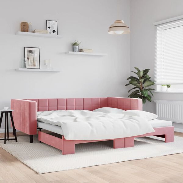 vidaXL daybed med udtræk 100x200 cm velour lyserød