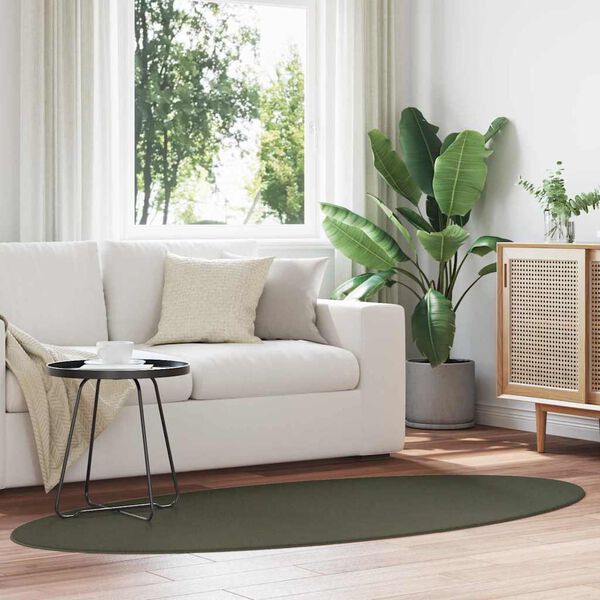 vidaXL Omr&aring;det&aelig;pper Oval HUARTE Skovgr&oslash;n 100 x 200 cm 100% polyester