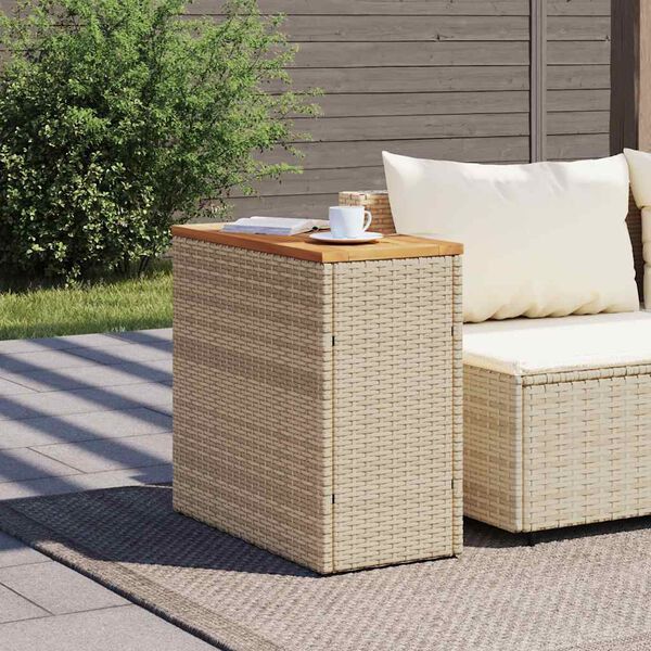 vidaXL havebord med trætop 58x27,5x55 cm polyrattan beige
