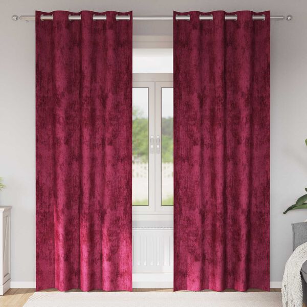 vidaXL Velour Gardiner med gardiner 2 pcs Vinr&oslash;d 260 x 140 cm Fl&oslash;jl