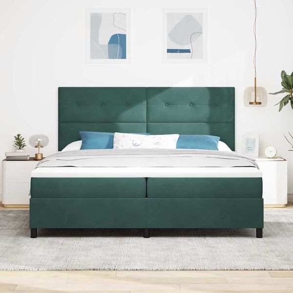 vidaXL LED Box Spring Bed med madras M&oslash;rkegr&oslash;n 200 x 200 cm Stof