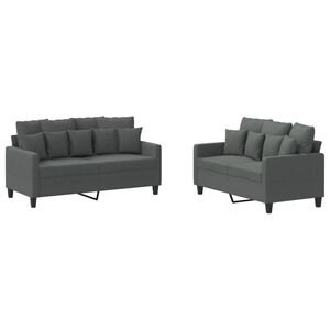 vidaXL sofas&aelig;t 2 dele med hynder stof m&oslash;rkegr&aring;