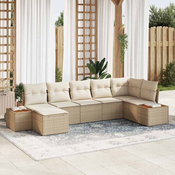 vidaXL Havesofa S&aelig;t med pude 7 pcs Beige polyrattan