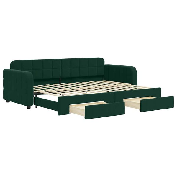 vidaXL daybed med udtr&aelig;k og skuffer 80x200 cm velour m&oslash;rkegr&oslash;n