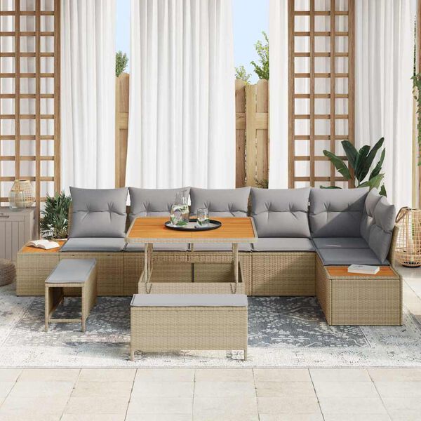 vidaXL Havesofa S&aelig;t 9 pcs Beige polyrattan