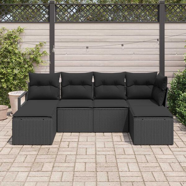 vidaXL Sofa S&aelig;t med pude med opbevaring 6 pcs Sort polyrattan