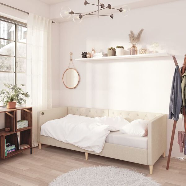 vidaXL daybed med madras og USB 90x200 cm stof cremefarvet