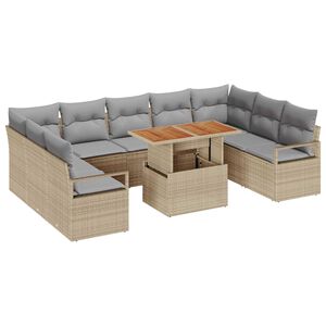 vidaXL Havesofa S&aelig;t med opbevaring 10 pcs Beige Poly rattan