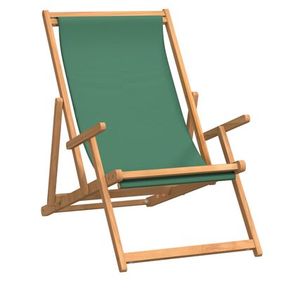 vidaXL foldbar strandstol massivt teaktræ grøn