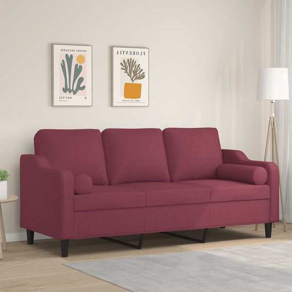 vidaXL 3-personers sofa med pyntepuder 180 cm stof vinr&oslash;d