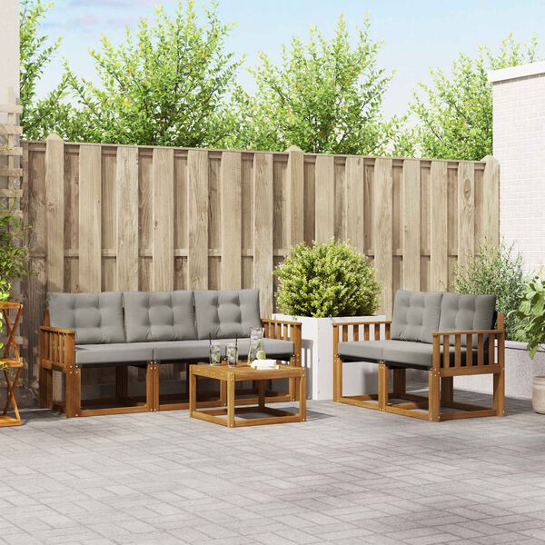 vidaXL Udend&oslash;rs sofagruppe med pude 6 pcs Naturlig og Lys Gr&aring;