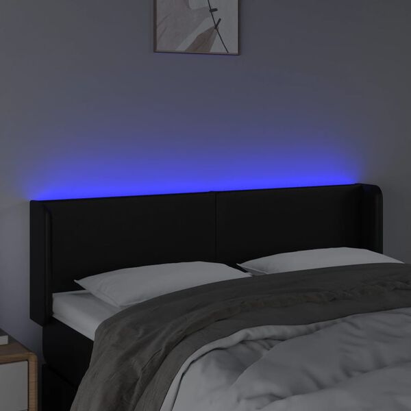 vidaXL sengegavl med LED-lys 147x16x78/88 cm kunstl&aelig;der sort