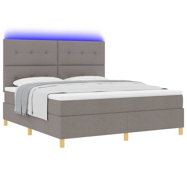 vidaXL LED Box Spring Bed med madras Gr&aring;brun 180 x 200 cm Stof