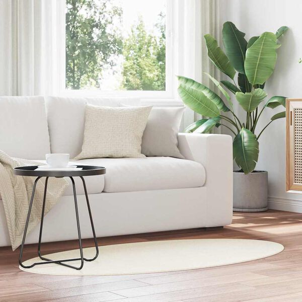 vidaXL Omr&aring;det&aelig;pper Oval HUARTE Creme 150 x 80 cm 100% polyester