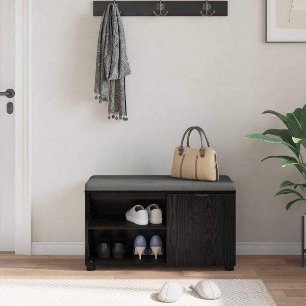 vidaXL Hallb&aelig;nk med pude Sort Eg 80 x 38 x 46 cm Kunstigt tr&aelig; og stof