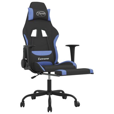 vidaXL gamingstol med massagefunktion + fodstøtte stof sort og blå