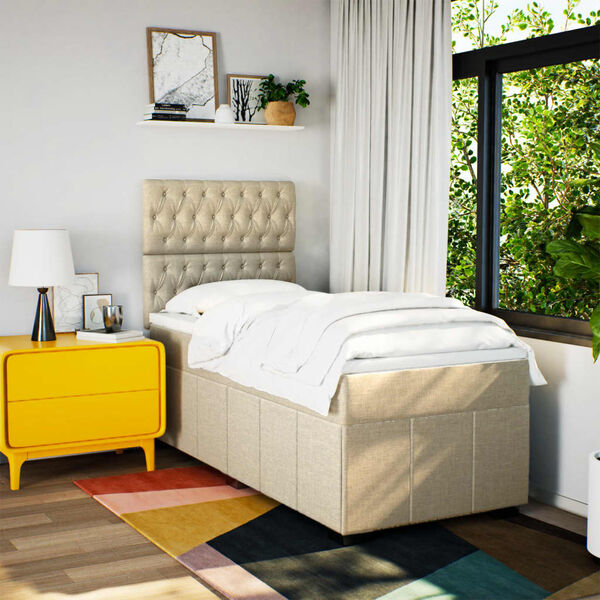 vidaXL kontinentalseng med madras 90x190 cm stof cremefarvet