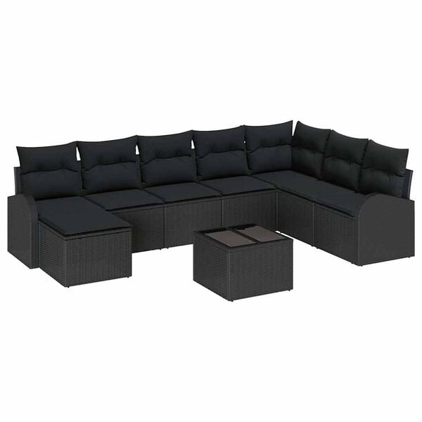 vidaXL Havesofa Sæt med pude 9 pcs Sort Poly rattan