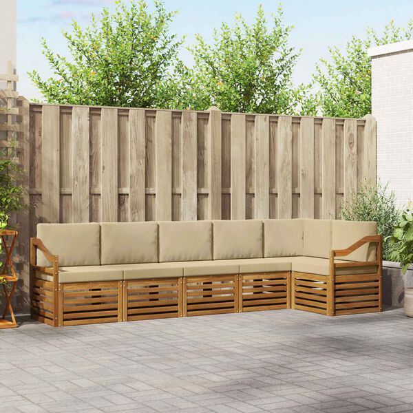 vidaXL Sektionalsofa s&aelig;t 6 pcs Naturlig og Beige Massivt Akacietr&aelig;