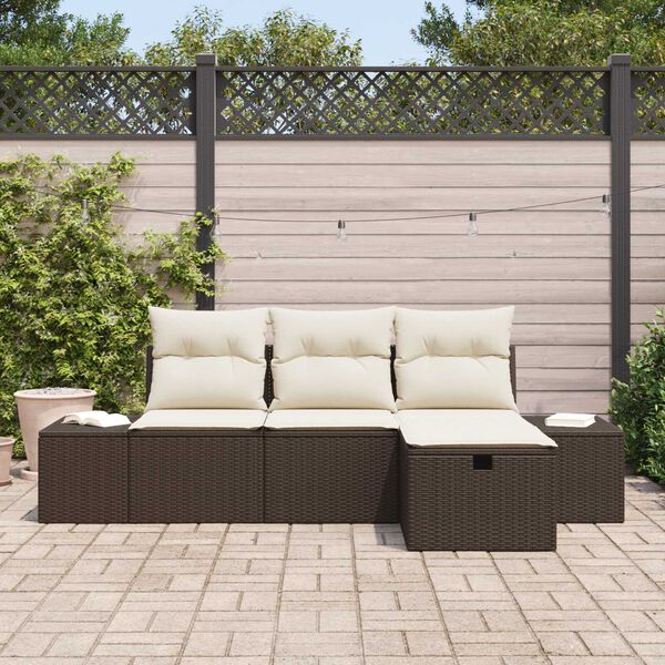 vidaXL Havesofa S&aelig;t med pude 4 pcs Brun Poly rattan