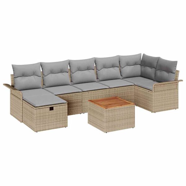 vidaXL Havesofa S&aelig;t med pude med opbevaring 8 pcs Beige Poly rattan