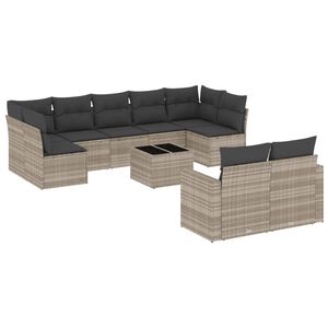 vidaXL sofas&aelig;t til haven 10 dele med hynder polyrattan lysegr&aring;