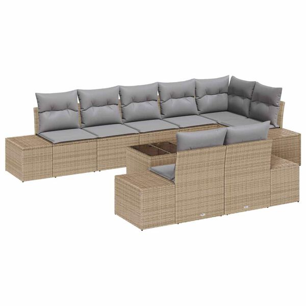 vidaXL Havesofa S&aelig;t med pude 9 pcs Beige og gr&aring; polyrattan