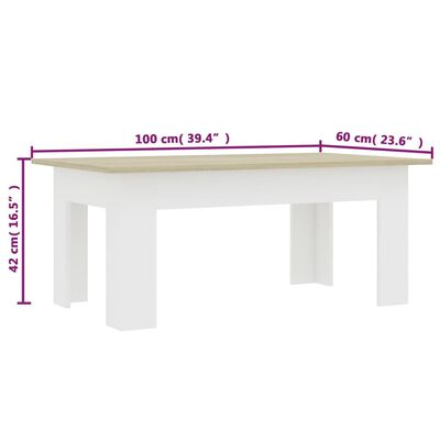 vidaXL sofabord 100x60x42 cm konstrueret træ hvid og sonoma-eg