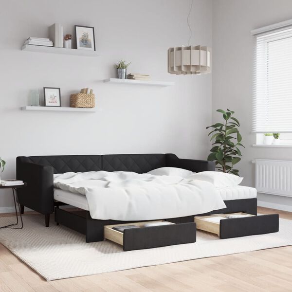 vidaXL daybed med udtræk og skuffer 90x190 cm stof sort