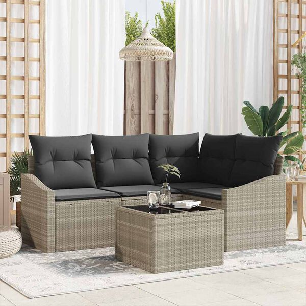 vidaXL Sofa Sæt med pude 5 pcs Lysegrå polyrattan