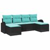 vidaXL Sofa S&aelig;t med pude 6 pcs Sort og turkis polyrattan