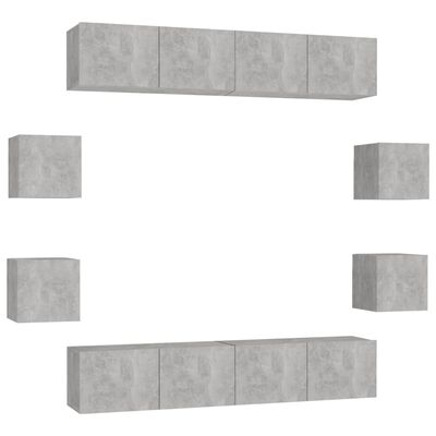 vidaXL tv-skabe 8 dele spånplade betongrå