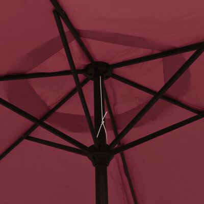 vidaXL parasol m. LED-lys og stålstang 300 cm bordeauxrød